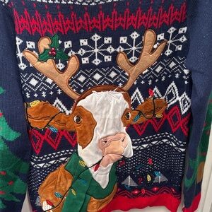 Holiday Time Festive Cow Sweater - Navy and Red